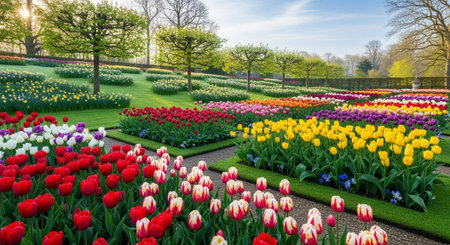 Colorful tulips blooming in Keukenhof park in Netherlandsの写真素材