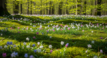 Beautiful spring flowers in the forest. Spring flowers in the forest.の写真素材