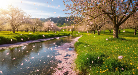 Cherry blossoms in full bloom in the springtime in the countryside