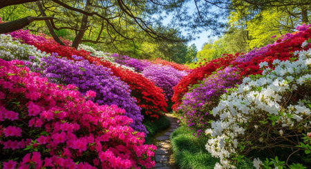 Azalea flowers blooming in the park. Spring landscape.