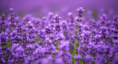 Lavender flowers blooming in a lavender field, close upの写真素材