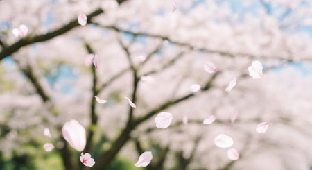 Cherry blossoms in full bloom in spring, blurred background.の写真素材