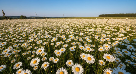 Field with daisies in the summer in Bavaria, Germanyの写真素材