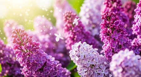 Lilac flowers blooming in the garden. Spring landscape.