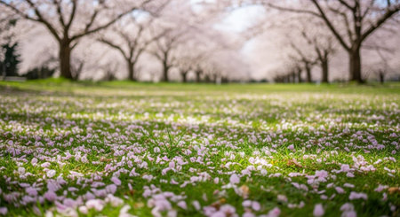 Cherry blossoms in full bloom on the grounds of Cherry Blossom Park in Washington DC.
