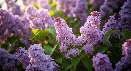 Lilac flowers blooming in the garden. Spring landscape.