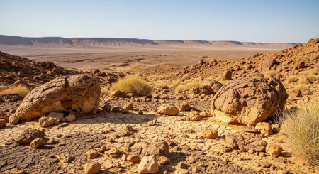 Rocky hills of the Negev Desert in Israel. Breathtaking landscape of the rock formations in the...