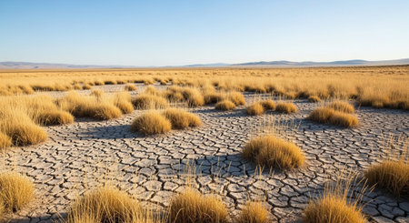 Landscape of dry and cracked ground in the Namib Desert, Namibia