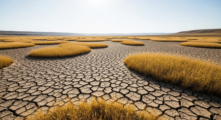 Dry land with dry grass. Global warming, climate change conceptの写真素材