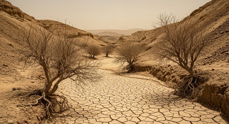 Dry land in the Negev Desert in Israel. Breathtaking landscape and nature of the Middle East.