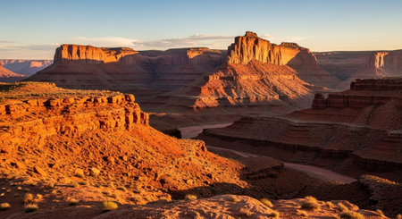 Panoramic view of the Buttes of Monument Valley at sunset