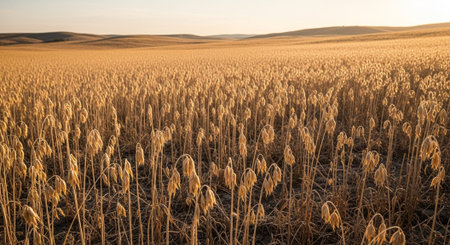 Ripe wheat field at sunset. Wheat field in the evening light.