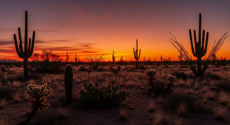 Sunset in Saguaro National Park, Arizona, USA.