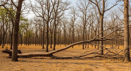 Fallen trees in the middle of a dry forest in South Africaの写真素材