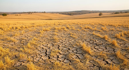 Dry cracked earth in the middle of the field. Global warming conceptの写真素材