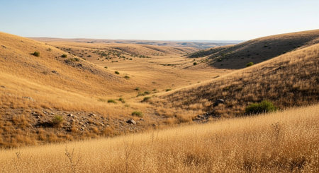 Landscape with dry grass in the steppe. Crimea, Ukraine
