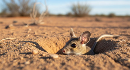 Small mouse in the hole in the desert of Namibia, Africa