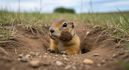 European ground squirrel (Spermophilus citellus) in its burrow
