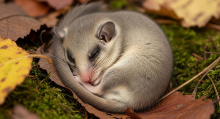 A baby sugar glider (Petaurus breviceps) sleeping in the forest.