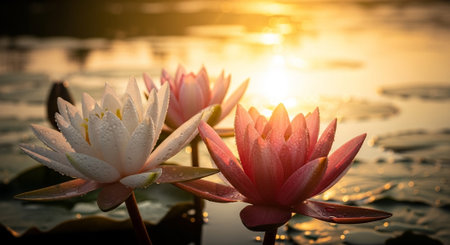 Nature Growth and Blooming Flowers Collection â Seedlings, Lotus Water Lilies, Roses, Sunflowers, Tulips, Lavender Fields and Garden Landscapes.の写真素材