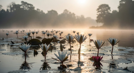 Nature Growth and Blooming Flowers Collection â Seedlings, Lotus Water Lilies, Roses, Sunflowers, Tulips, Lavender Fields and Garden Landscapes.の写真素材