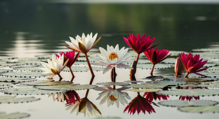 Nature Growth and Blooming Flowers Collection â Seedlings, Lotus Water Lilies, Roses, Sunflowers, Tulips, Lavender Fields and Garden Landscapes.の写真素材