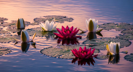 Nature Growth and Blooming Flowers Collection â Seedlings, Lotus Water Lilies, Roses, Sunflowers, Tulips, Lavender Fields and Garden Landscapes.の写真素材