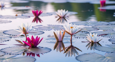 Nature Growth and Blooming Flowers Collection â Seedlings, Lotus Water Lilies, Roses, Sunflowers, Tulips, Lavender Fields and Garden Landscapes.の写真素材