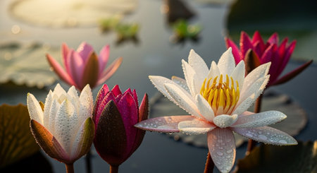 Nature Growth and Blooming Flowers Collection â Seedlings, Lotus Water Lilies, Roses, Sunflowers, Tulips, Lavender Fields and Garden Landscapes.の写真素材