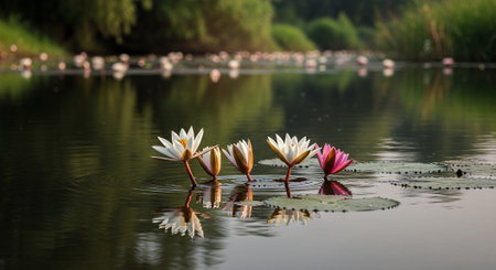 Nature Growth and Blooming Flowers Collection â Seedlings, Lotus Water Lilies, Roses, Sunflowers, Tulips, Lavender Fields and Garden Landscapes.の写真素材