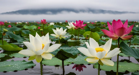 Nature Growth and Blooming Flowers Collection â Seedlings, Lotus Water Lilies, Roses, Sunflowers, Tulips, Lavender Fields and Garden Landscapes.の写真素材