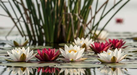 Nature Growth and Blooming Flowers Collection â Seedlings, Lotus Water Lilies, Roses, Sunflowers, Tulips, Lavender Fields and Garden Landscapes.の写真素材