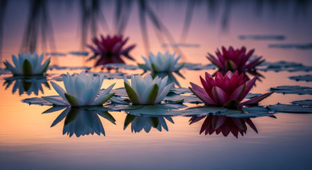 Nature Growth and Blooming Flowers Collection â Seedlings, Lotus Water Lilies, Roses, Sunflowers, Tulips, Lavender Fields and Garden Landscapes.の写真素材