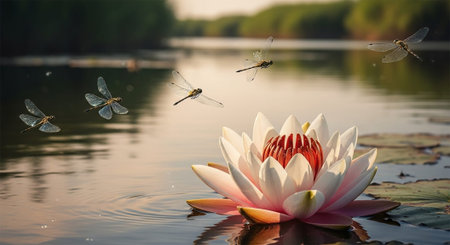 Nature Growth and Blooming Flowers Collection â Seedlings, Lotus Water Lilies, Roses, Sunflowers, Tulips, Lavender Fields and Garden Landscapes.の写真素材