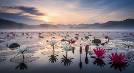 Nature Growth and Blooming Flowers Collection â€“ Seedlings, Lotus Water Lilies, Roses,...