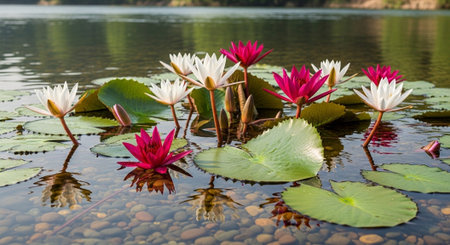 Nature Growth and Blooming Flowers Collection â Seedlings, Lotus Water Lilies, Roses, Sunflowers, Tulips, Lavender Fields and Garden Landscapes.の写真素材