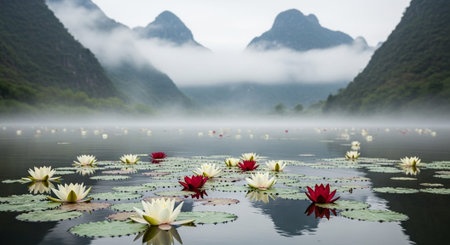 Nature Growth and Blooming Flowers Collection â Seedlings, Lotus Water Lilies, Roses, Sunflowers, Tulips, Lavender Fields and Garden Landscapes.の写真素材