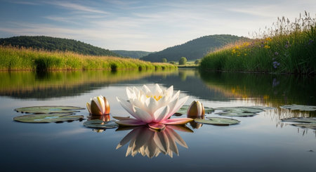 Nature Growth and Blooming Flowers Collection â Seedlings, Lotus Water Lilies, Roses, Sunflowers, Tulips, Lavender Fields and Garden Landscapes.の写真素材