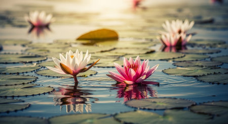 Nature Growth and Blooming Flowers Collection â Seedlings, Lotus Water Lilies, Roses, Sunflowers, Tulips, Lavender Fields and Garden Landscapes.の写真素材