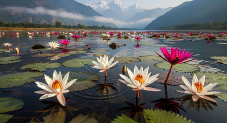 Nature Growth and Blooming Flowers Collection â Seedlings, Lotus Water Lilies, Roses, Sunflowers, Tulips, Lavender Fields and Garden Landscapes.の写真素材