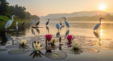 Nature Growth and Blooming Flowers Collection â Seedlings, Lotus Water Lilies, Roses, Sunflowers, Tulips, Lavender Fields and Garden Landscapes.の写真素材