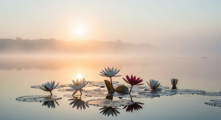 Nature Growth and Blooming Flowers Collection â Seedlings, Lotus Water Lilies, Roses, Sunflowers, Tulips, Lavender Fields and Garden Landscapes.の写真素材