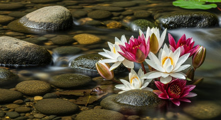 Nature Growth and Blooming Flowers Collection â Seedlings, Lotus Water Lilies, Roses, Sunflowers, Tulips, Lavender Fields and Garden Landscapes.の写真素材