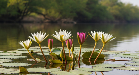 Nature Growth and Blooming Flowers Collection â Seedlings, Lotus Water Lilies, Roses, Sunflowers, Tulips, Lavender Fields and Garden Landscapes.の写真素材