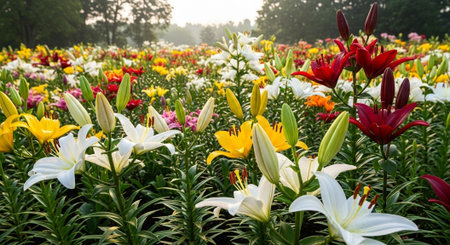 Nature Growth and Blooming Flowers Collection â Seedlings, Lotus Water Lilies, Roses, Sunflowers, Tulips, Lavender Fields and Garden Landscapes.の写真素材