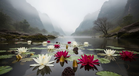 Nature Growth and Blooming Flowers Collection â Seedlings, Lotus Water Lilies, Roses, Sunflowers, Tulips, Lavender Fields and Garden Landscapes.の写真素材