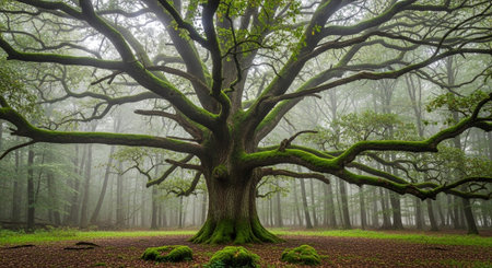 Majestic Trees and Scenic Nature Landscapes in All Seasons with Fantasy and Neon Light Concepts.の写真素材