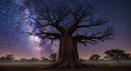 Majestic Trees and Scenic Nature Landscapes in All Seasons with Fantasy and Neon Light Concepts.