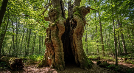 Majestic Trees and Scenic Nature Landscapes in All Seasons with Fantasy and Neon Light Concepts.
