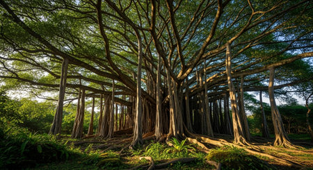 Majestic Trees and Scenic Nature Landscapes in All Seasons with Fantasy and Neon Light Concepts.